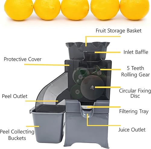 Miniatura 6 de TECHTONGDA Máquina comercial de exprimidor de naranja con cubo de recolección de cáscaras y caja de filtro, Extractor de jugo de cítricos de 110V