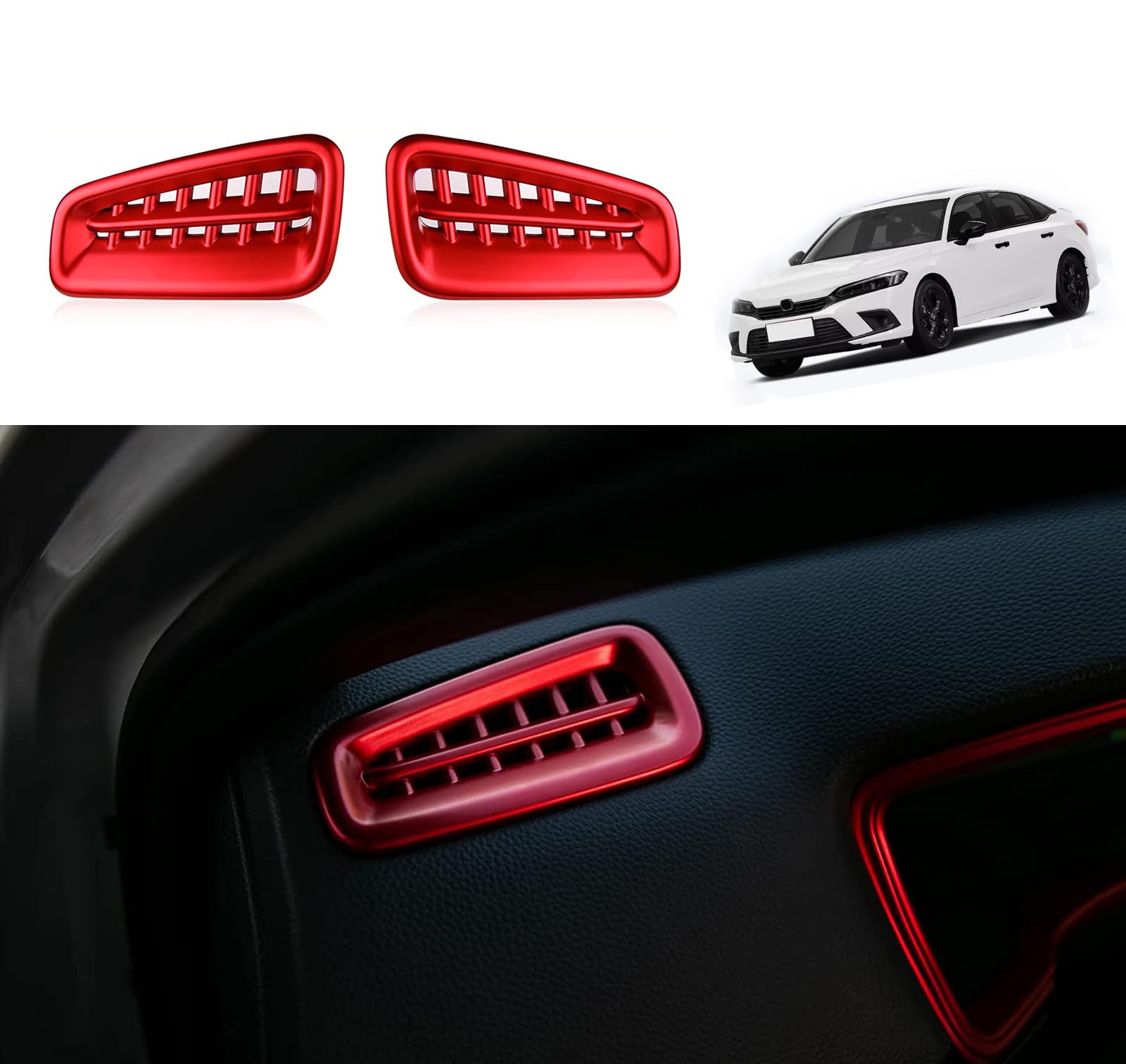 JIEOSDIN Car Accessories Front Air Conditioner A/C Outlet Vent Covers Trim Decorative Panel Frame Compatible with Honda Civic 11th Gen 2022 2023 2024 (Red) 2PCS ABS