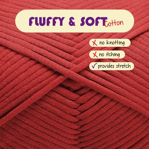 Image of Soft Yarn for Crocheting - Crochet & Knitting Yarn, Beginner Yarn with Easy-to-See Stitches, 250 Yds Amigurumi Yarn, Cotton-Nylon Blend Tshirt Yarn for Crocheting, Worsted Weight Yarn 4, Burgundy Yarn