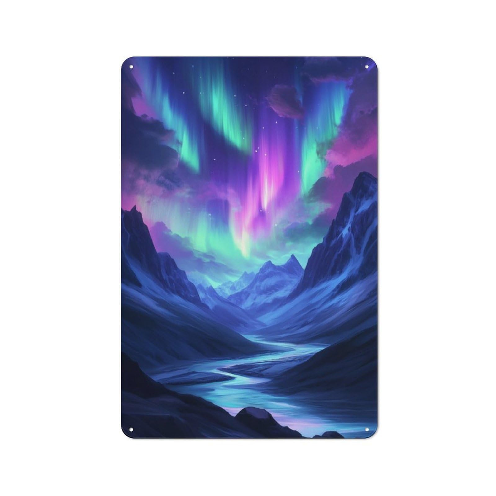 Junmoney Aurora Borealis Mountain Landscape Vintage Metal Sign 30X20cm For Workshop Wall, With Clear Vintage Wall Decor Character