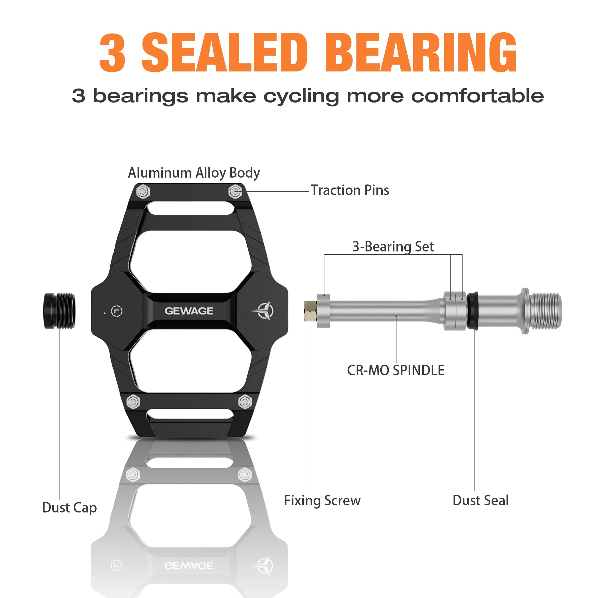 GEWAGE Jeu de pédales de vélo – Pédales en Aluminium CNC avec axe CR-Mo, Seulement 283 g, Picots antidérapants, pédales polyvalentes pour VTT, Gravel, Trekking, Route et vélos Enfants