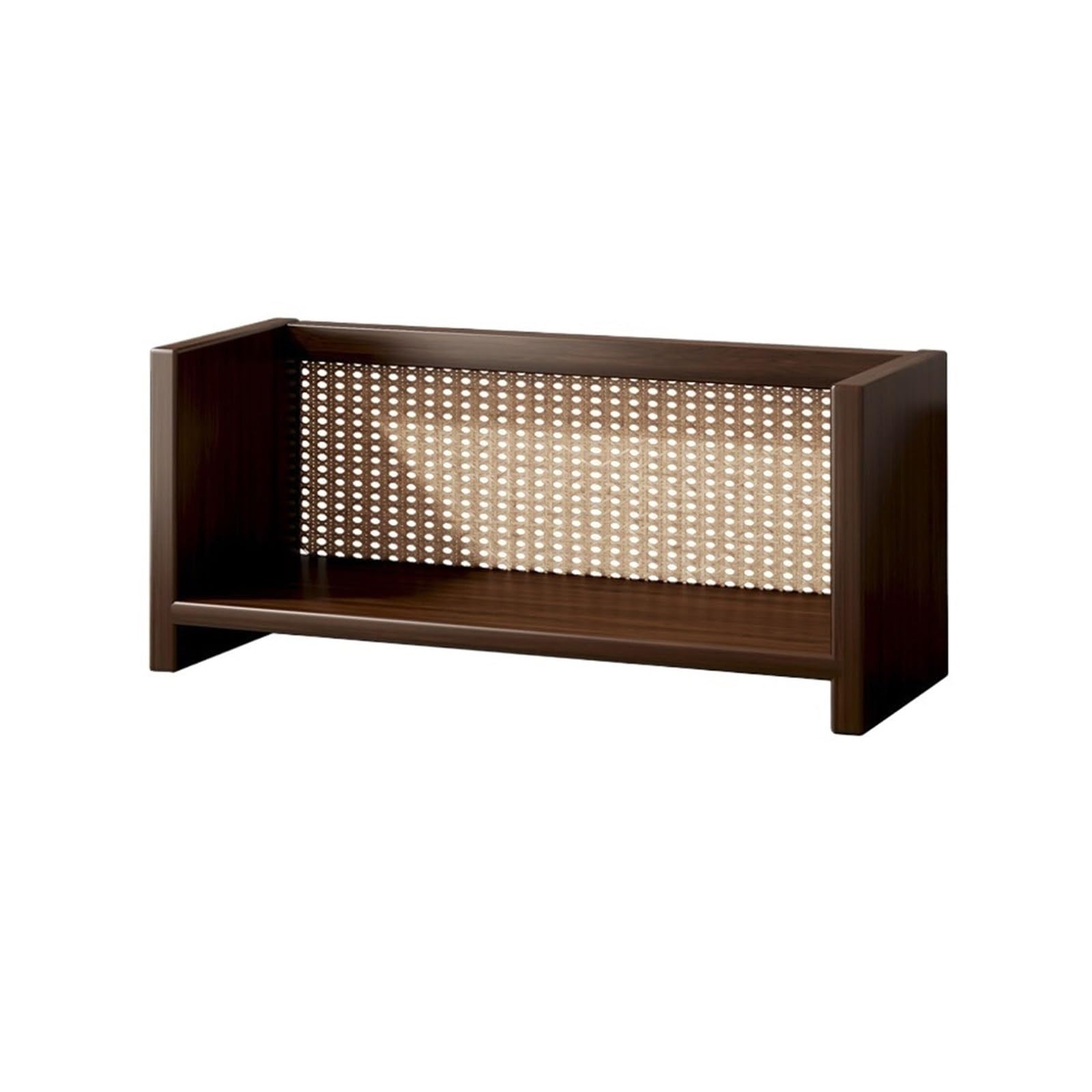 Cenz-888 Portable Bookshelf Home Desktop Open Bookshelf Rattan Weaving Design Vintage Wooden Organizer Shelf Storage Rack(Large)