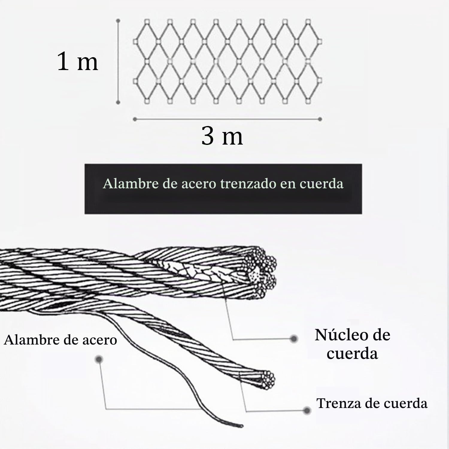 Red de Cuerda Acero Inoxidable 304,Malla Flexible Inoxidable Seguridad para jaulas zoológico Balcones escaleras protección trepar Planta(Orificio 10cm/2mm,3x1m)