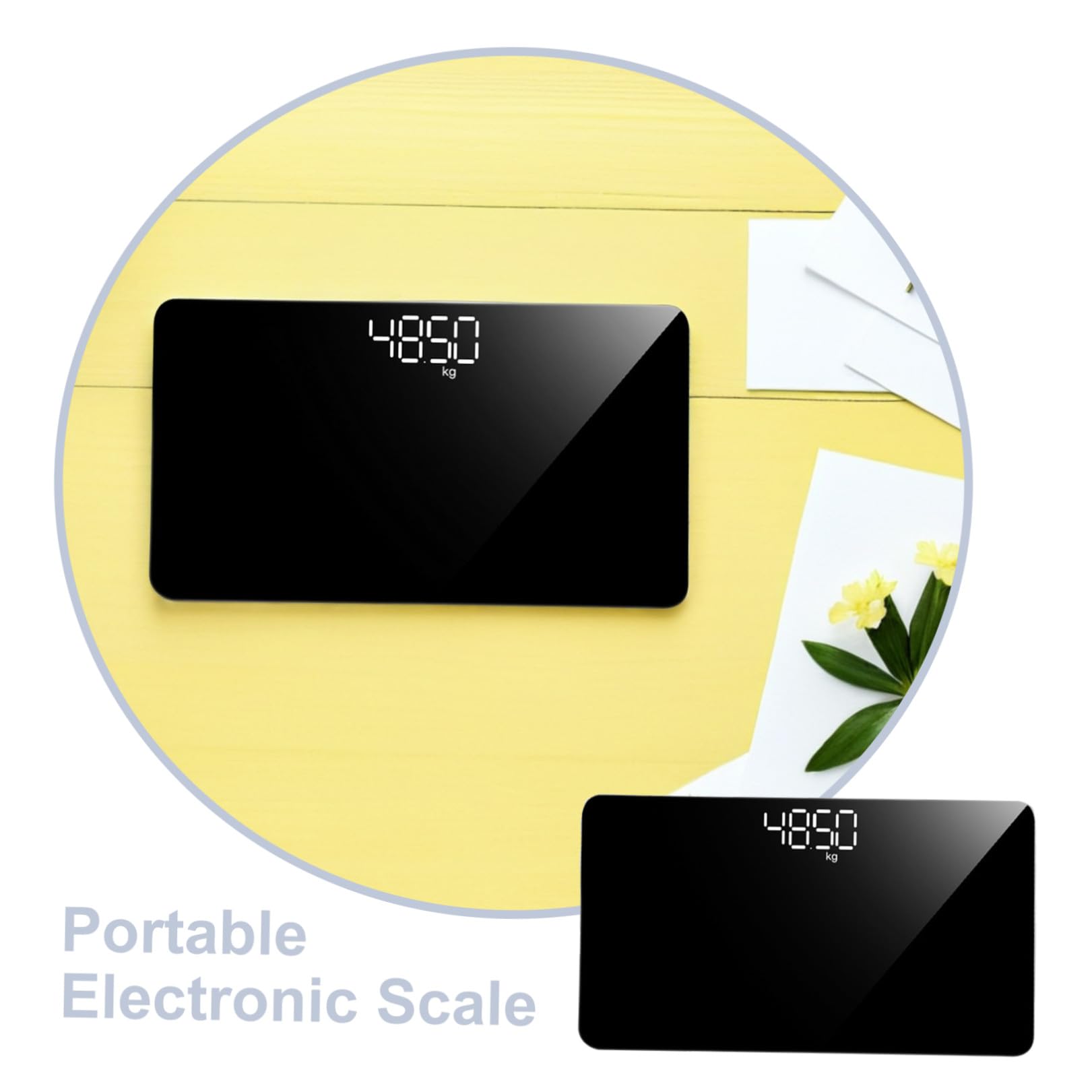 VILLCASE Báscula Electrónica Portátil Superficie Resistente a Arañazos y 4 Sensores, Mini Báscula Recargable para Control de Peso en Casa y Oficina