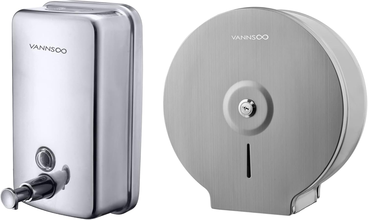 Commercial Wall Mount Soap Dispenser and Stainless Steel Toilet Paper Holder Bundle