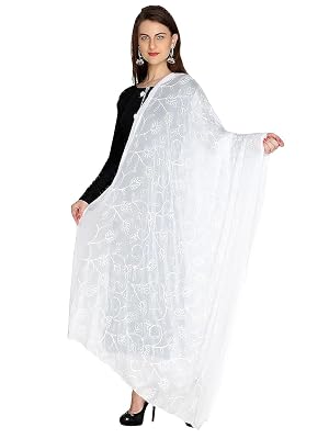 DUPATTA BAZAAR Women's White Embroidered Chiffon Dupatta