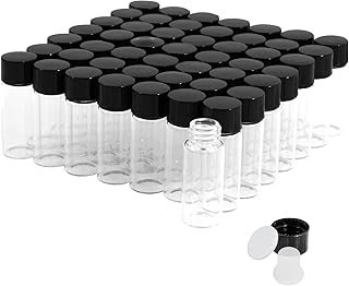 4ml Clear Glass Vials with Screw Caps and Plastic Stoppers, 1 Dram Small Liquid Sample Vial, Leak-Proof Vial, 50PCS