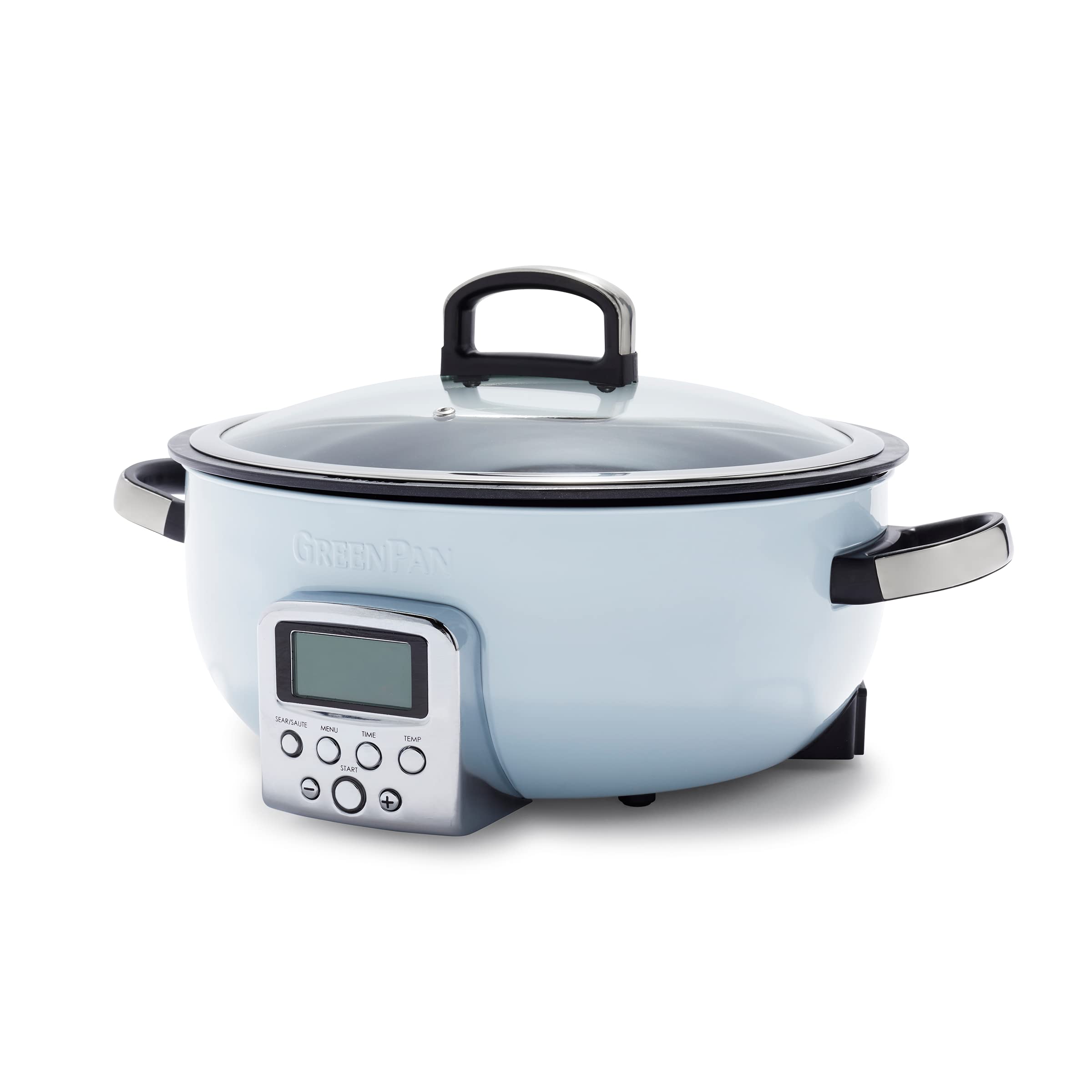 GreenPan Elite Multicooker Eléctrica 5.6L, Preajustes Saltear, Recubrimiento Cerámico Antiadherente Sin PFAS, Pantalla LED, Azul Haze