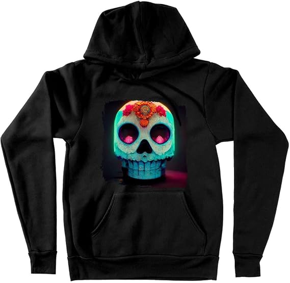 Day of The Dead Sugar Skull Hooded Sweatshirt - Neon Light Hoodie - Printed Hoodie