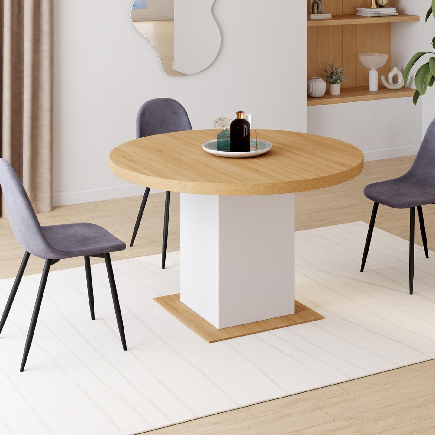 IDMarket - Table à Manger Extensible Ronde Eden 4-8 Personnes Bois et Blanc 120-160 cm