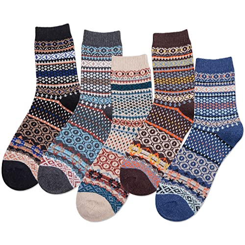 Image of IIG 5 Pairs Women's Vintage Style Thick Wool Warm Winter Crew Socks