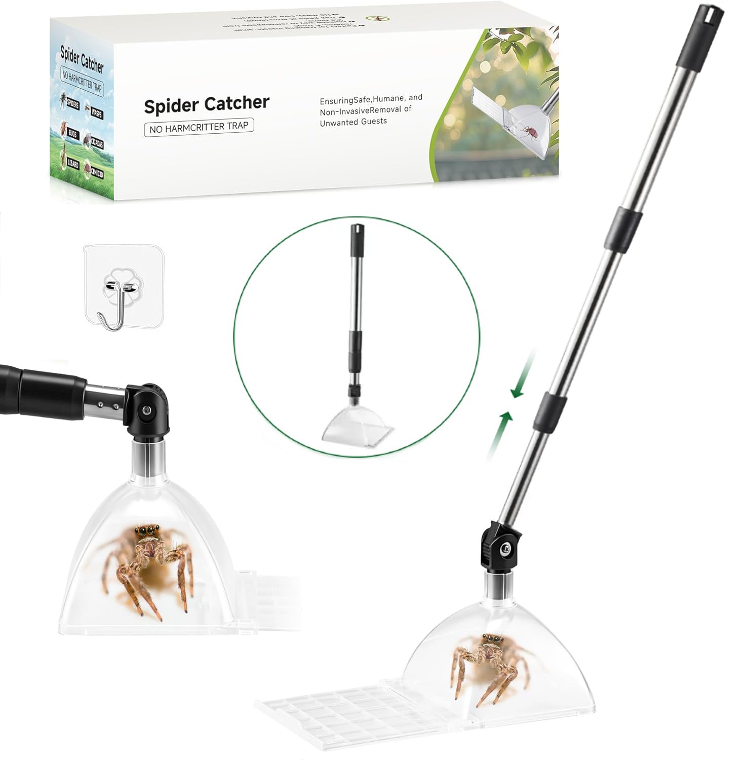 Atrapador de arañas con mango largo y extractor de insectos vivos