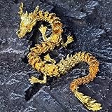 LIYAOLI Golden Dragon 3D Articulated Dragon 2024 Chinese Dragon Statue Metal Gold Dragon 15 Inch Luck Dragon for Home Office Desk Decoration