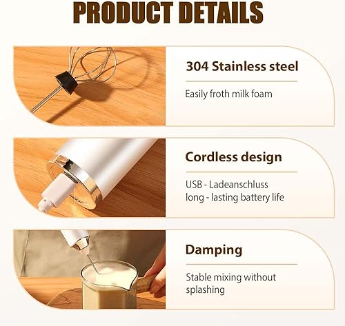 Miniatura 3 de Espumador de leche recargable de mano, mini espumador eléctrico de mano, mezclador de café portátil para café con leche y capuchino, mezclador de