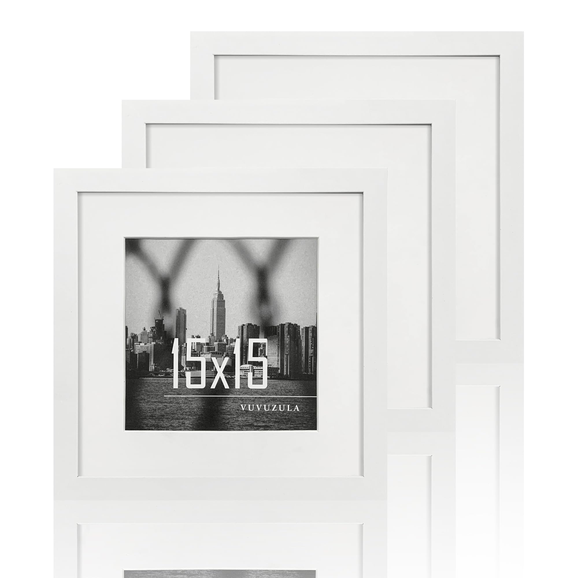 VUVUZULA Square Picture Frame 15 x 15 cm White Set of 3 Photo Frames Frame with Mount 10 x 10 cm