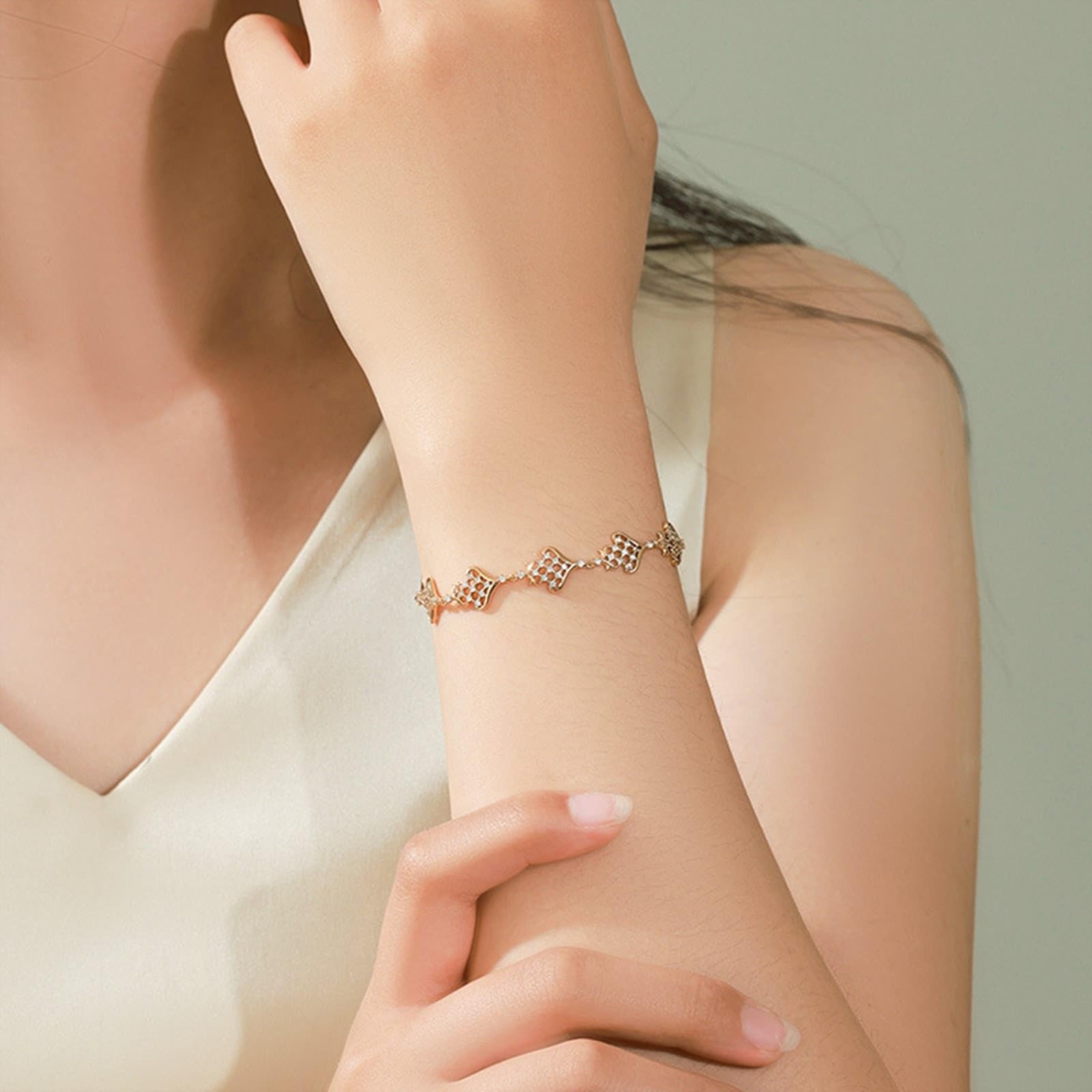 Echter Schmuck Armband Gelbgold 9K/14K/18K mit Moissanit, Herz Blumen Form