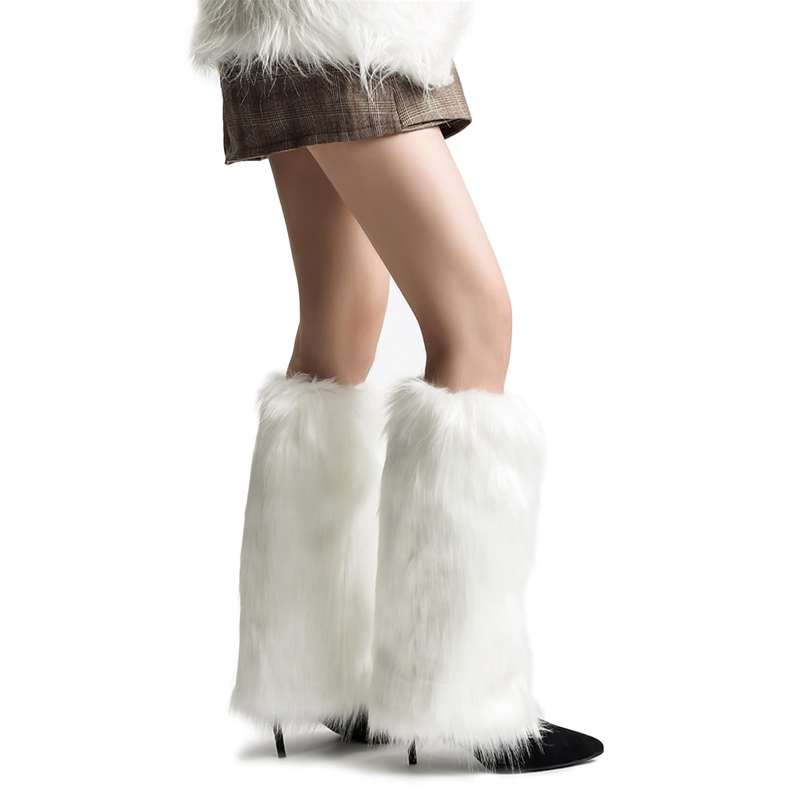 Lsyzhx Women's White 40Cm Fur Leg Warmers For Furry Leg Warmers Leg Warmers，Fashion Furry Boots Leg Warmers (, One Size)