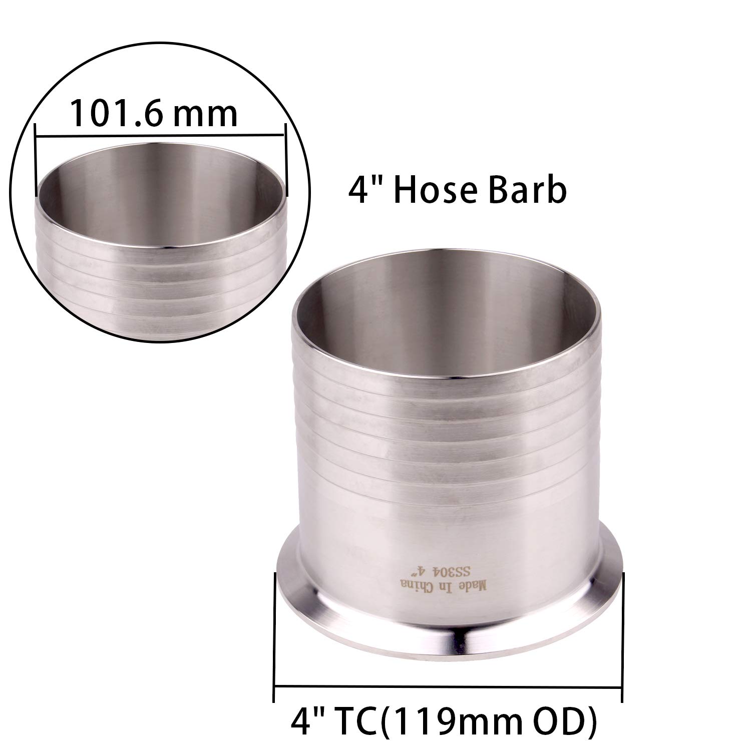 Dernord 3,8 cm Tri Clamp au Tuyau barbelé adaptateur SUS304 Flexible sanitaire cannelé Raccord de tuyau 4 Inch