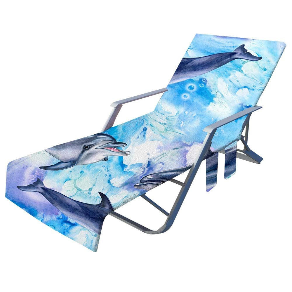 Highdi Dolphin Sun Lounger Towels With Pockets, Beach Sunbed Towels, Beach Chair Cover Towel, Chaise Lounge Towel Cover, Lounger Mate Beach Towel For Garden Pool (75X210cm,)