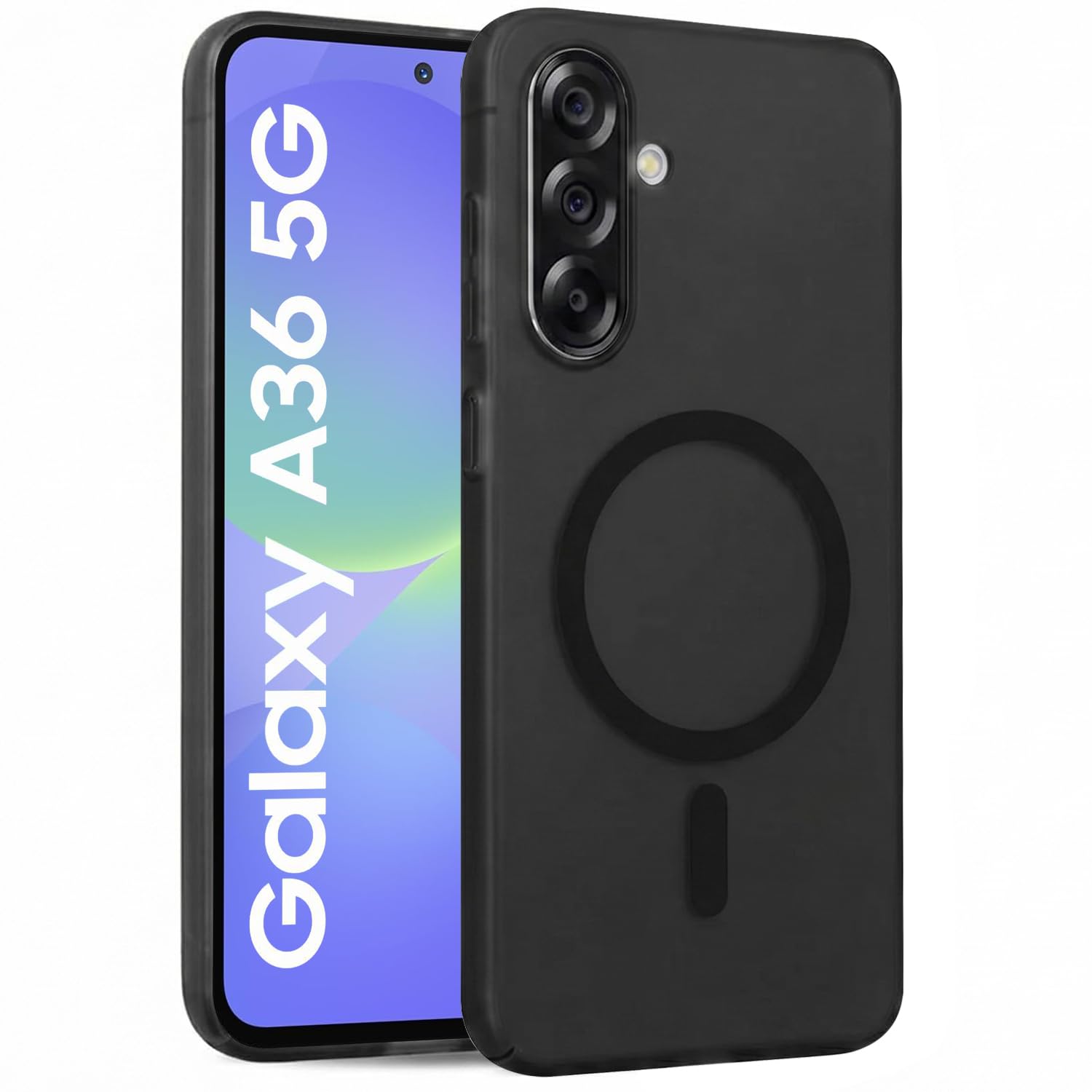 DIZORO® Matte Case for Samsung Galaxy A36 Compatible with MagSafe, Camera Lens Full Protection, Shockproof Translucent Frosted TPU Soft Phone Cover, Anti-Fingerprint (Black)-image-22