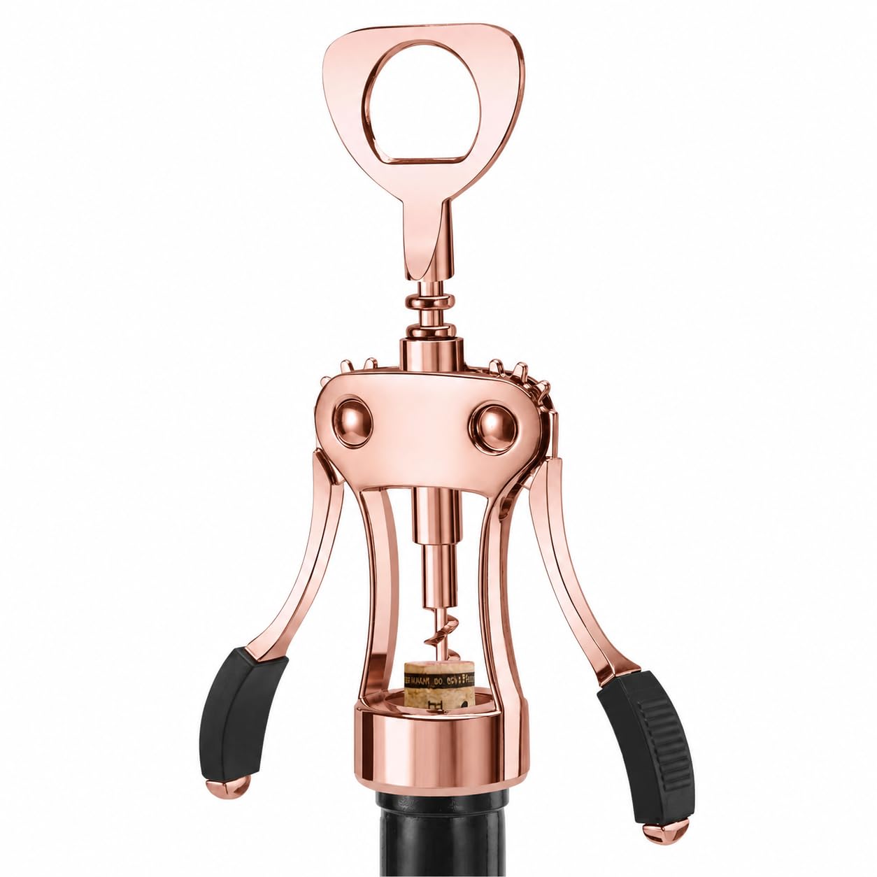 KORCCI Wine Opener, Heavy-Duty Zinc Alloy Wing Corkscrew, Premium Beer Bottle Opener, Multifunctional Wine Accessories with Ergonomic Handle and Sharp Screw, for Kitchen, Bar, Restaurant (Rose Gold)