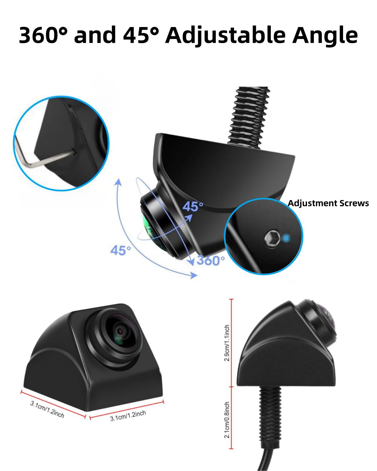 Rotation 360° Caméra de Recul avec Vision Avant/Arrière Caméra de Recul HD avec Vision Nocturne 720P Caméra de Vision Arrière étanche IP69K pour Camion(Noir)