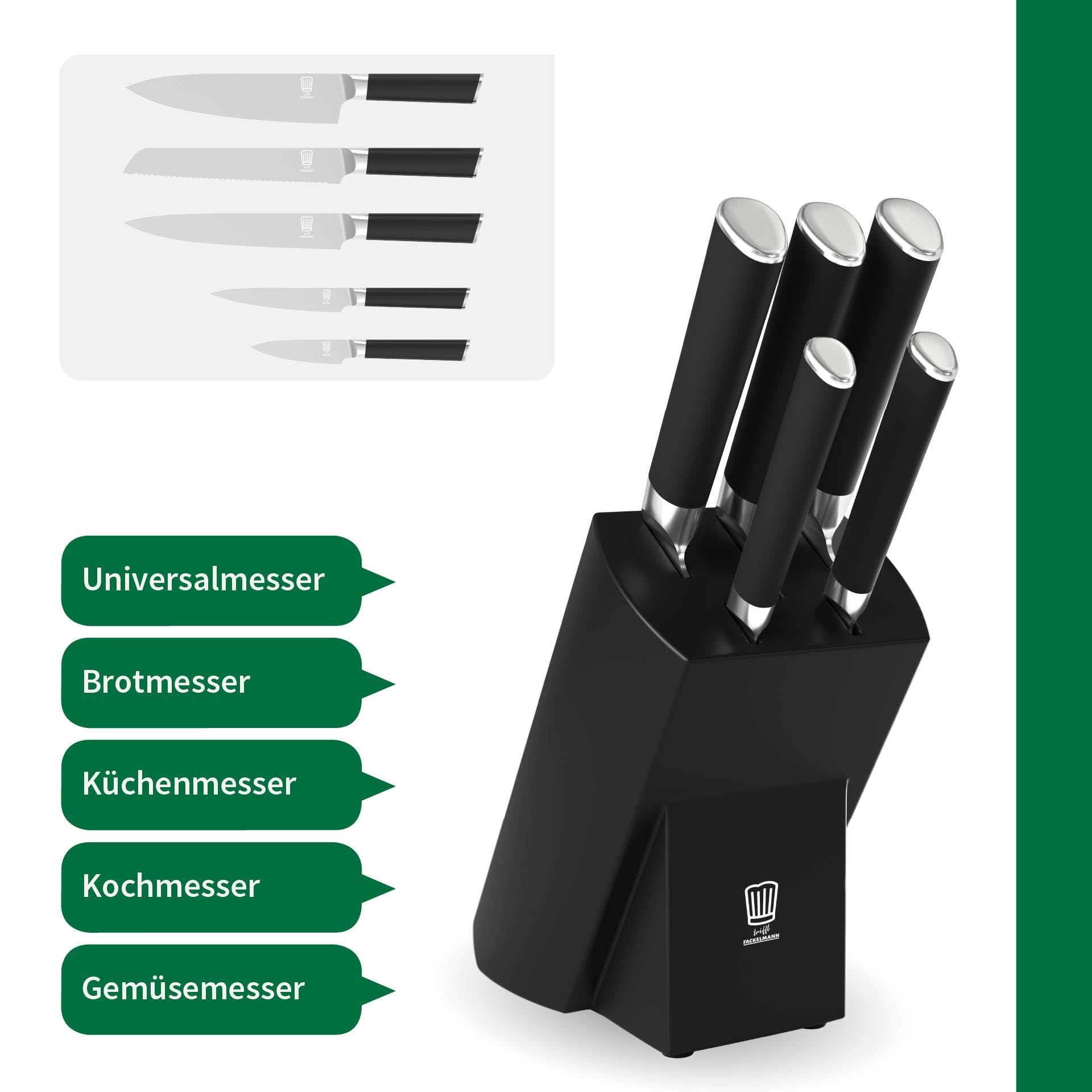 Chefkoch trifft Fackelmann Premium Messerblock aus FSC-zertifiziertem Holz – 6-teilig, mit Antirutsch-Füßen und Edelstahlklingen