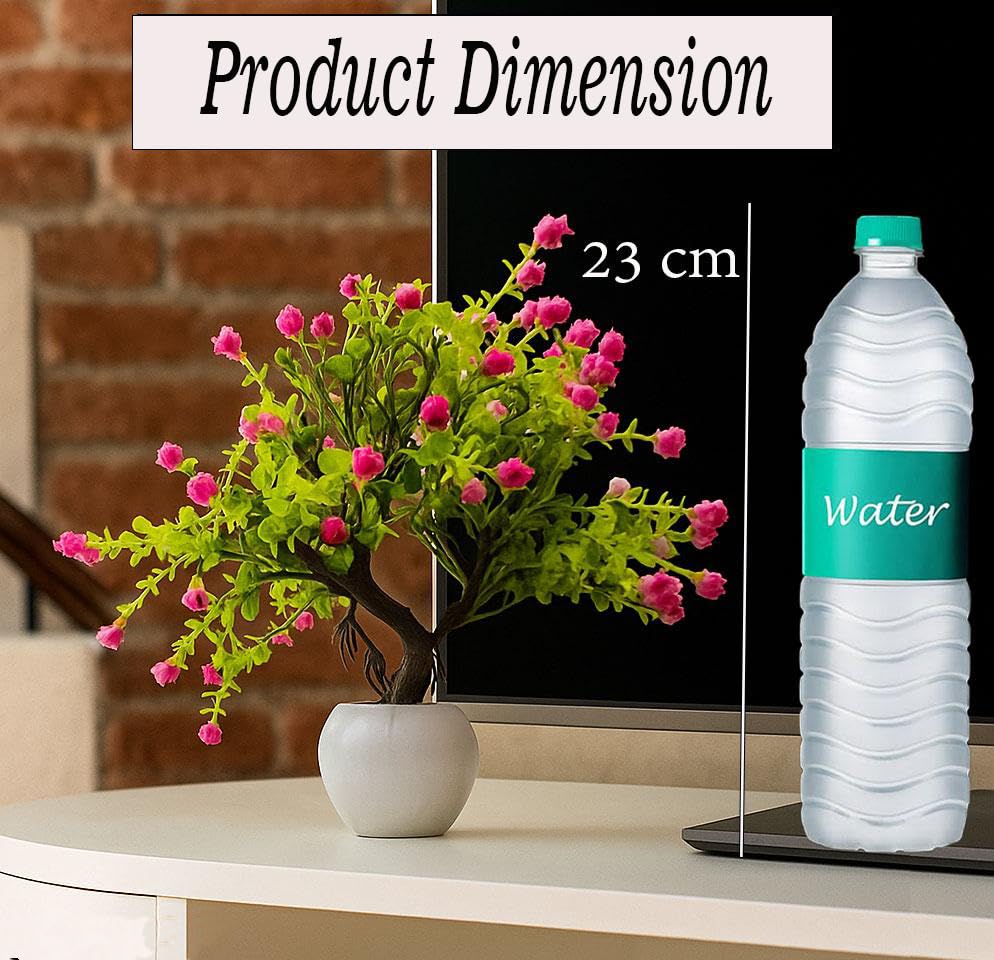 Image of Artificial Pink Flower Bonsai Plant In White Pot , Faux Plant For Home Decoration , Living Room Decoration , Indoor Plant , Flower Pot For Garden , Tabletop Decor , Gift Item , Indoor & Outdoor Decor