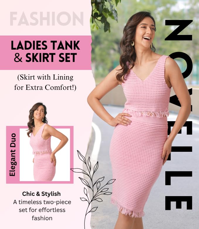 2 Piece Spring Outfits for Women | Midi Skirt Set | Skirt and Top Set | Soft Breathable Fabric Versatile & Trendy Use | Pink | Small Size2