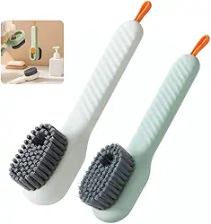 Kit 2 Escovas de Limpeza com Dispenser de Detergente – Lava-Louças Multiuso com Reservatório Recarregável – Ideal para Louça, Pia, Cozinha, Banheiro e Mais – Cerdas Resistentes – Design Ergonômico