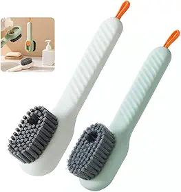 Kit 2 Escovas de Limpeza com Dispenser de Detergente – Lava-Louças Multiuso com Reservatório Recarregável – Ideal para Louça, Pia, Cozinha, Banheiro e Mais – Cerdas Resistentes – Design Ergonômico