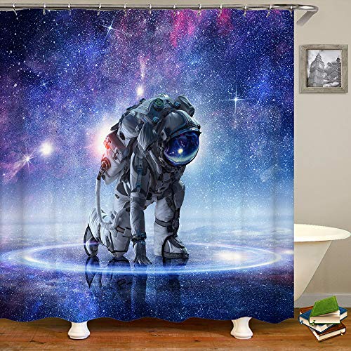 SARA NELL Astronaut Shower Curtain Spaceman Universe Galaxy Sparkle Stars...