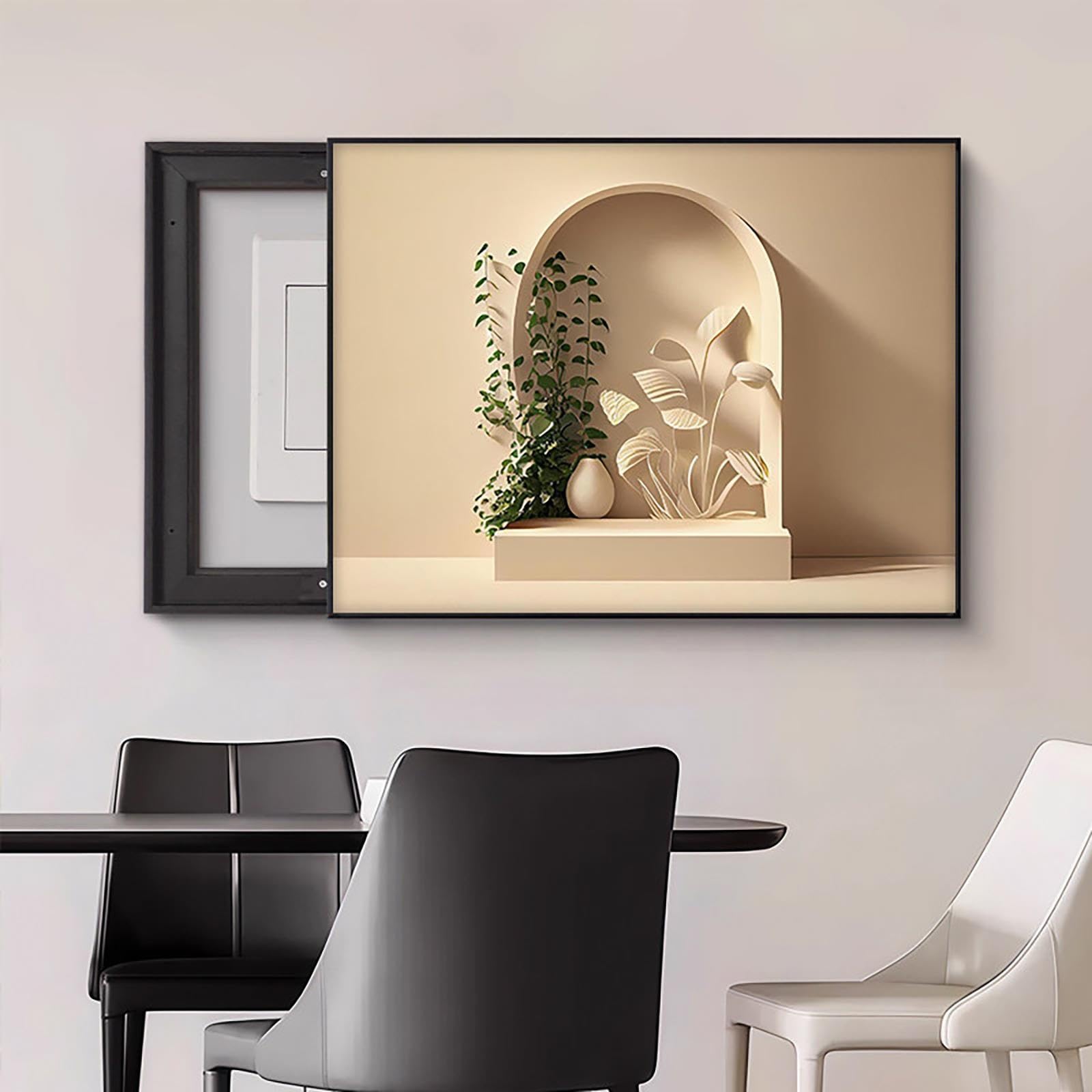 Tapa Cuadro Eléctrico, Jarrón Floral, Marco PS Negro, Sin Taladro