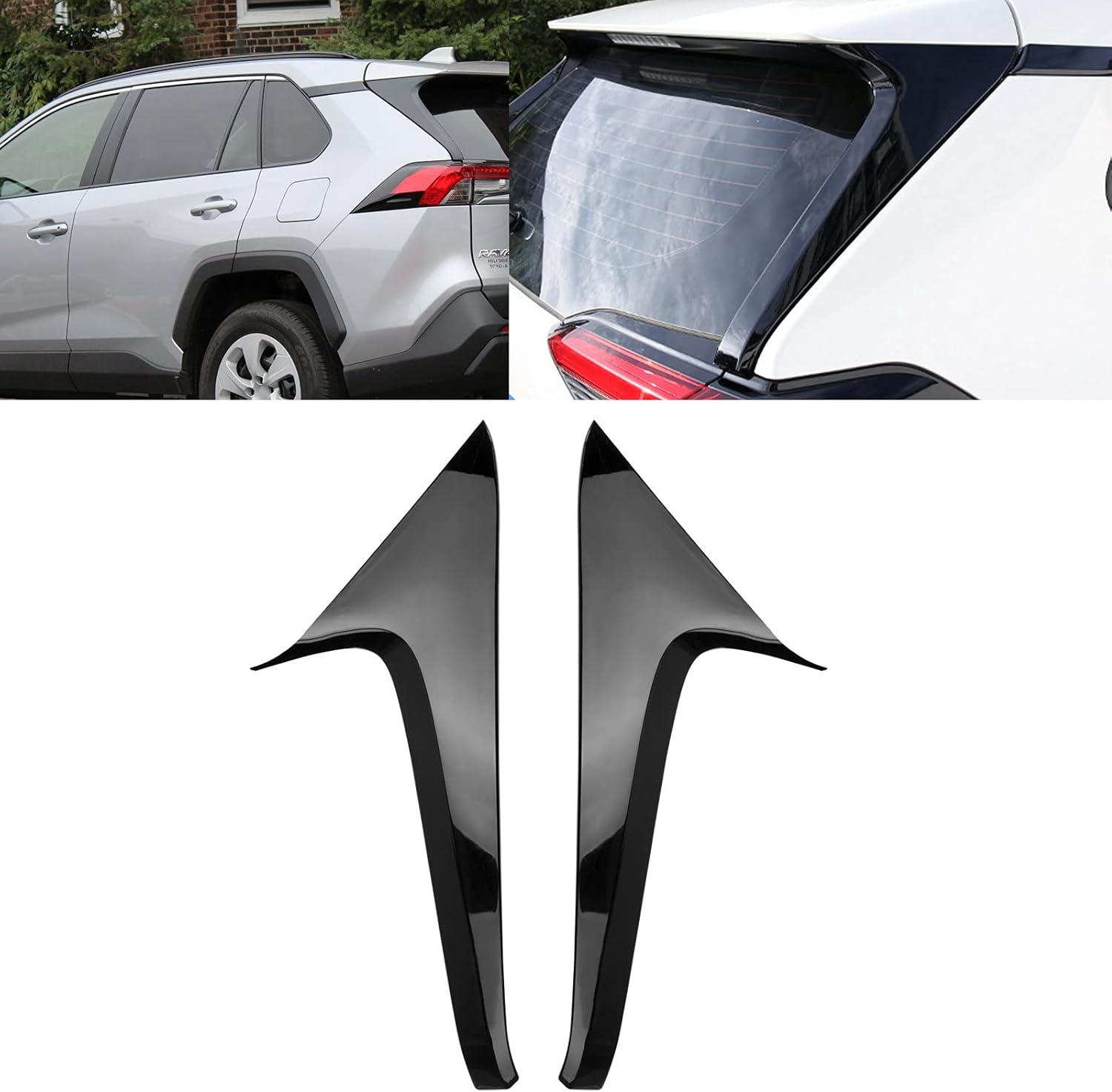 x xotic tech Exterior Rear Spoiler Wing Side Beveled Window Sill Pillar Molding Cover Trim, Glossy Black, Compatible with Toyota RAV4 2019 2020 2021 2022 2023 2024 2025