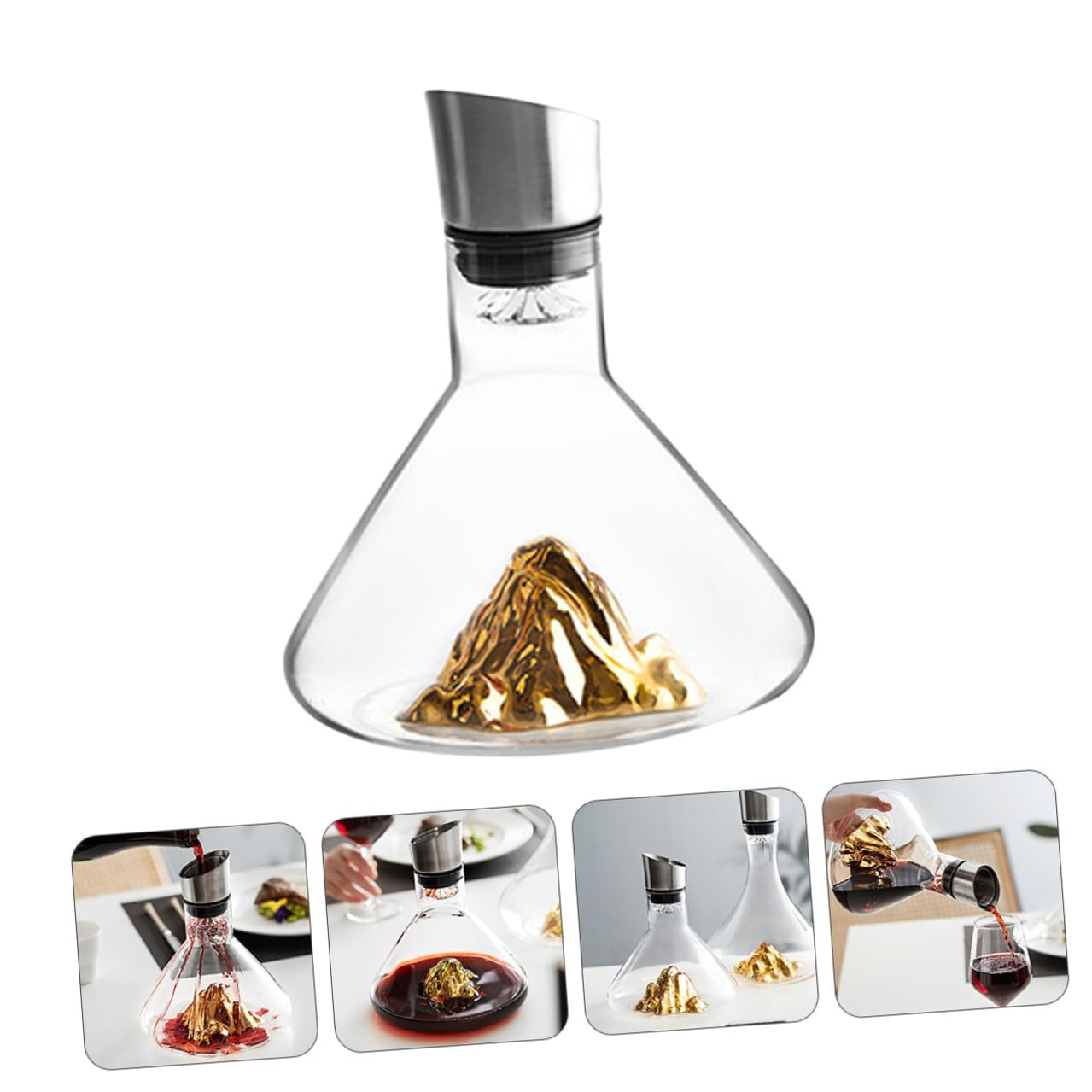 Homoyoyo Decantador de Vino Dorado de Cristal 1500ml Aireador Rápido y Diseño Elegante para Servir y Decantar Vino en Casa o Eventos