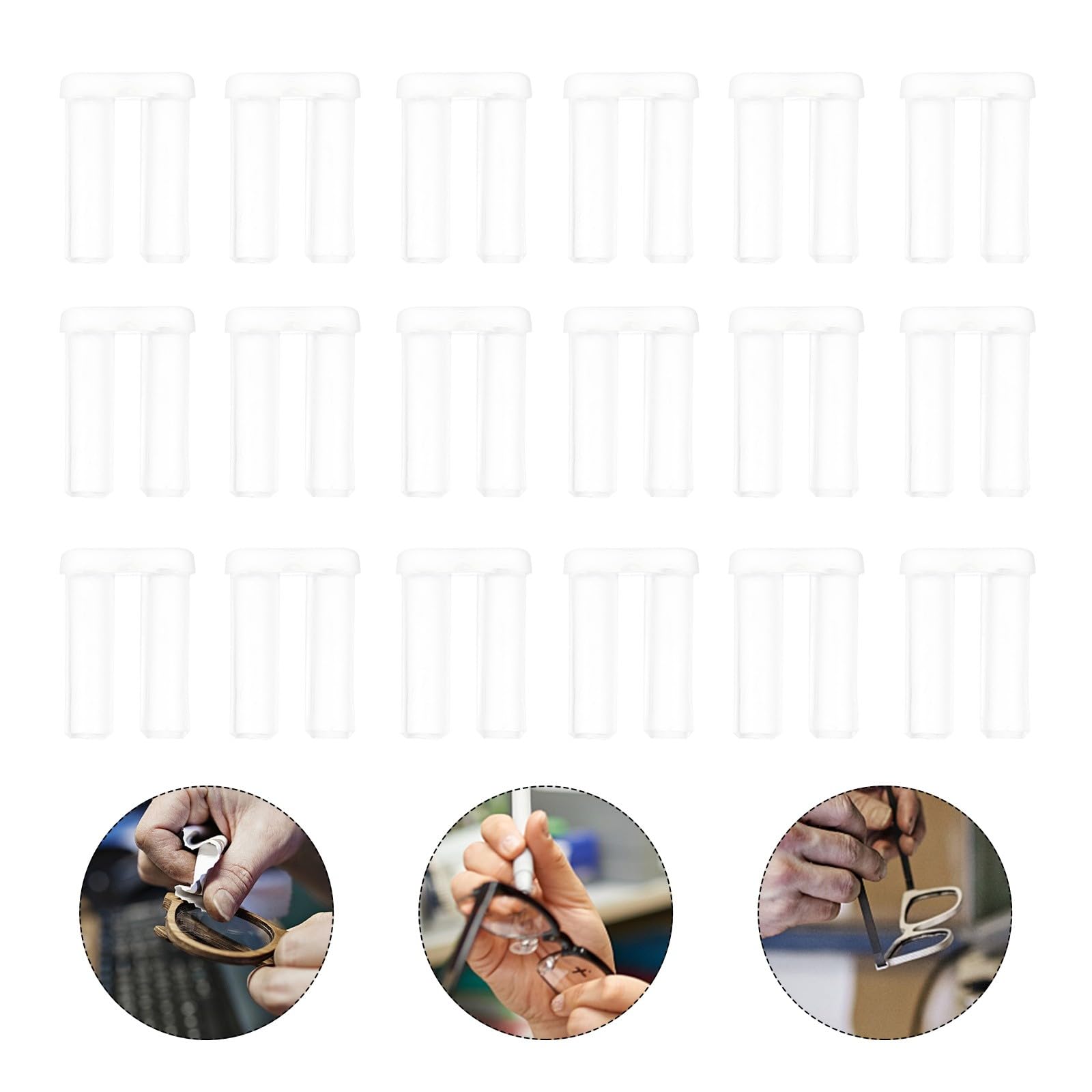 Accessori per Occhiali senza Montatura 64 Pezzi Boccole in Plastica Trasparente Doppio Manicotto Perno di Fissaggio per Riparazione Lenti Montature Sottili e Spesse Kit