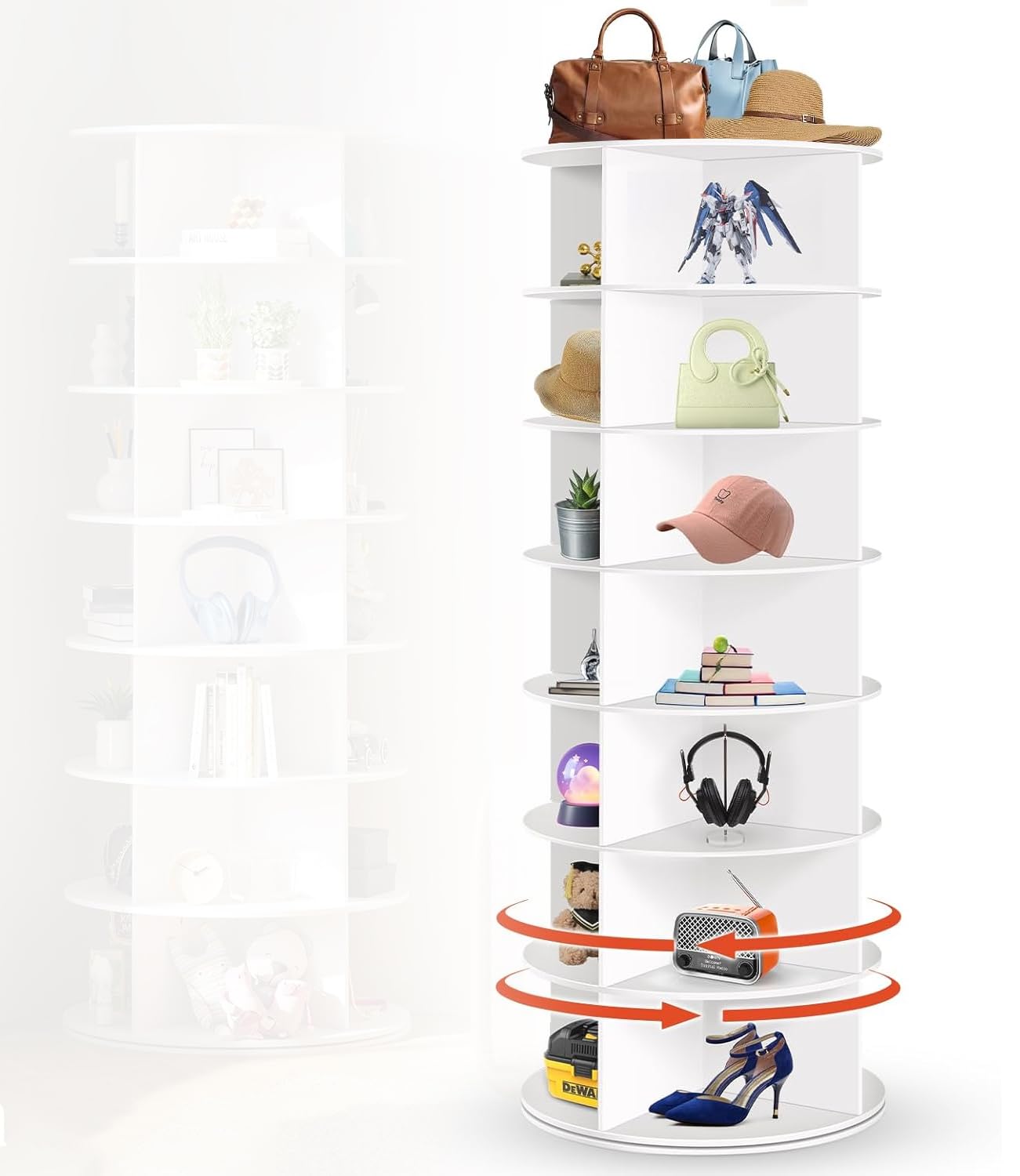 AnkilaAnkila Rotating Shoe Rack Tower, Spinning Shoe Display Lazy Susan, Revolving 360 Shoe Rack Storage Round Carousel, Vertical Handbag Rotate Shoes Closet Organization (7 Tier)