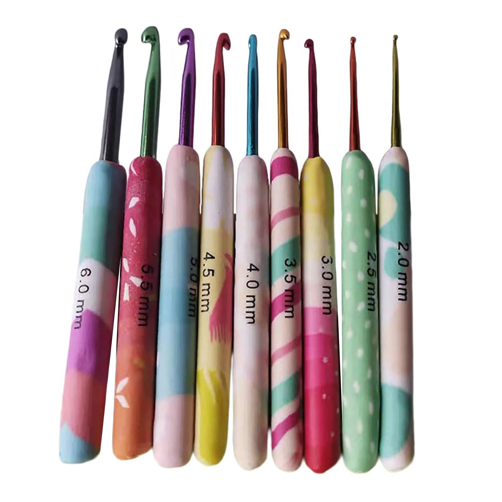 9Pcs Ergonomic Handle Crochet Hook for Knitting Weaving Craft Ergonomic for Beginner Hobbyist 2.0mm-6mm Aluminum