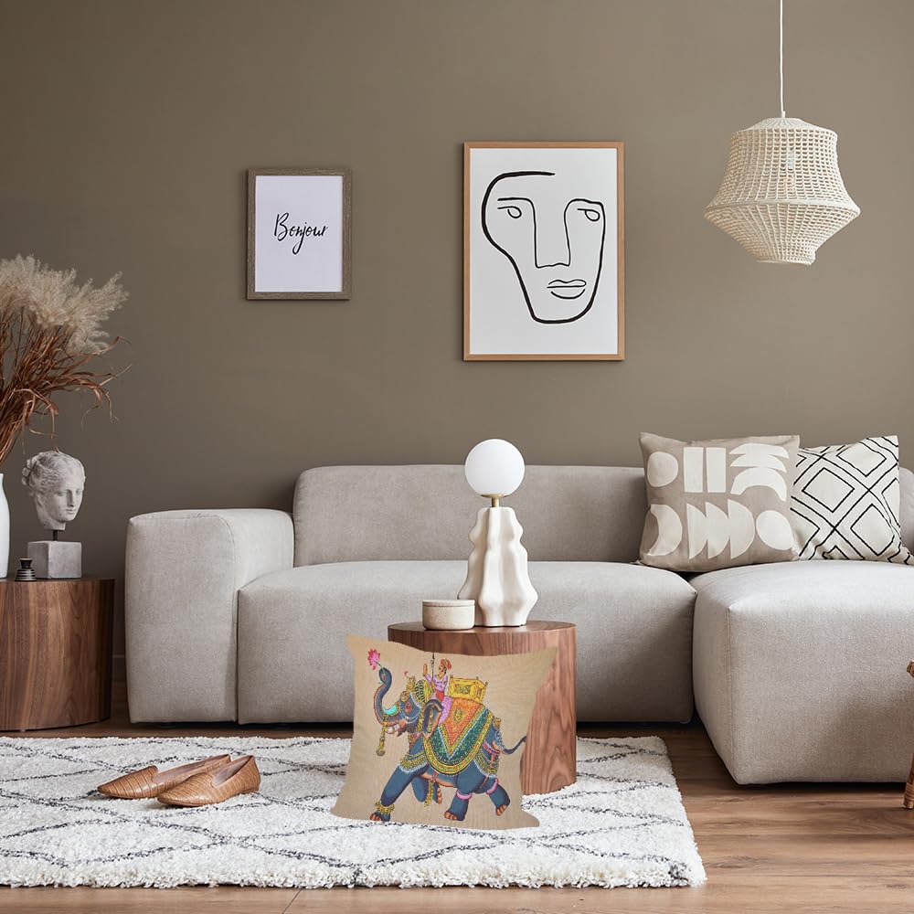 Orythyra Throw Pillow Case Cushion Cover Watercolor Elephant with Jockey Linen Pillowcases Pillow Cover Living Room Couch Bed Sofa Car Waist Cushion Cover Farmhouse 45X45 CM - Image 3