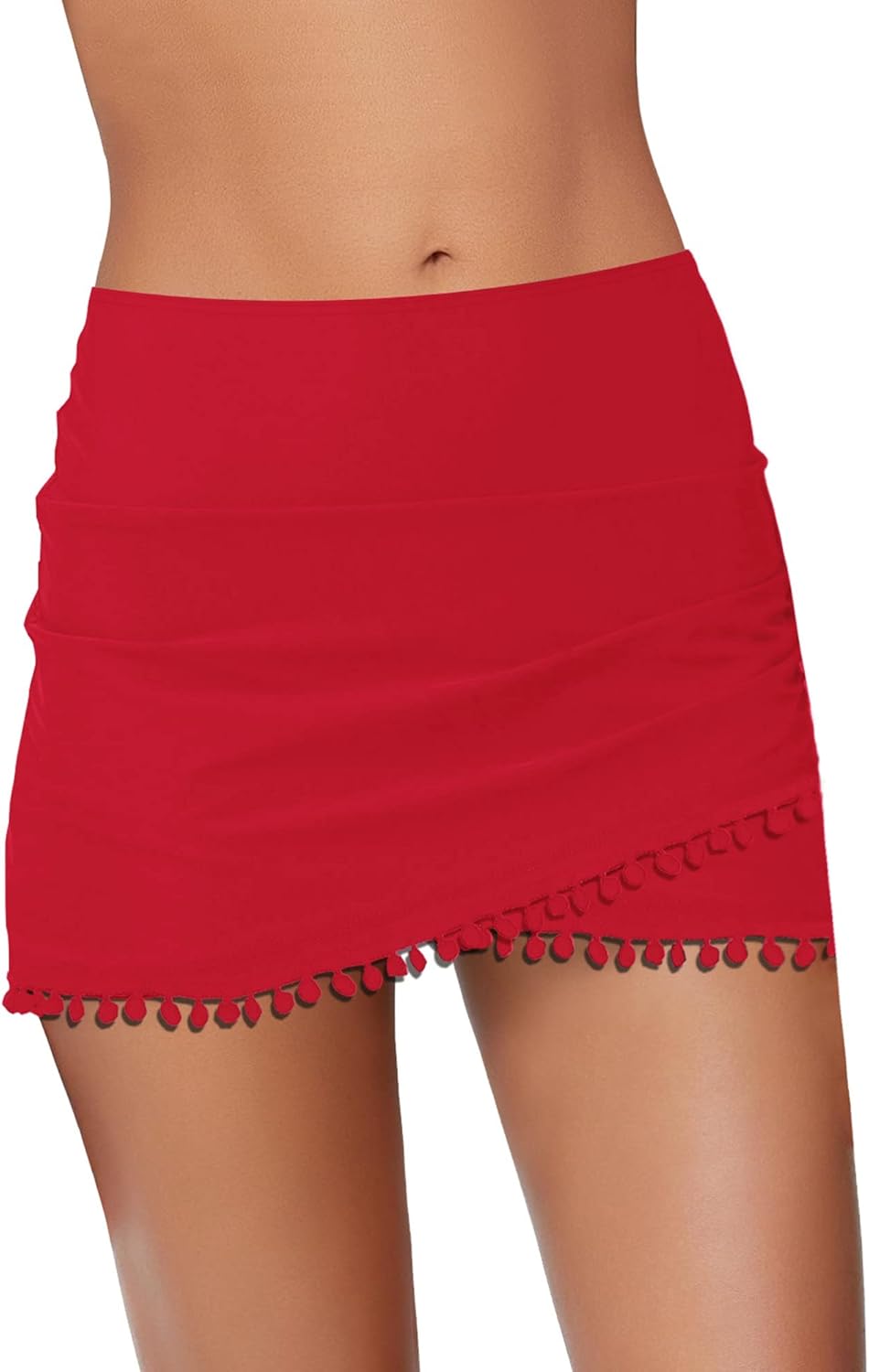 GRAPENT Women's High Waisted Bikini Bottoms Ruched Swimsuit Tulip Hem Swim Skirt