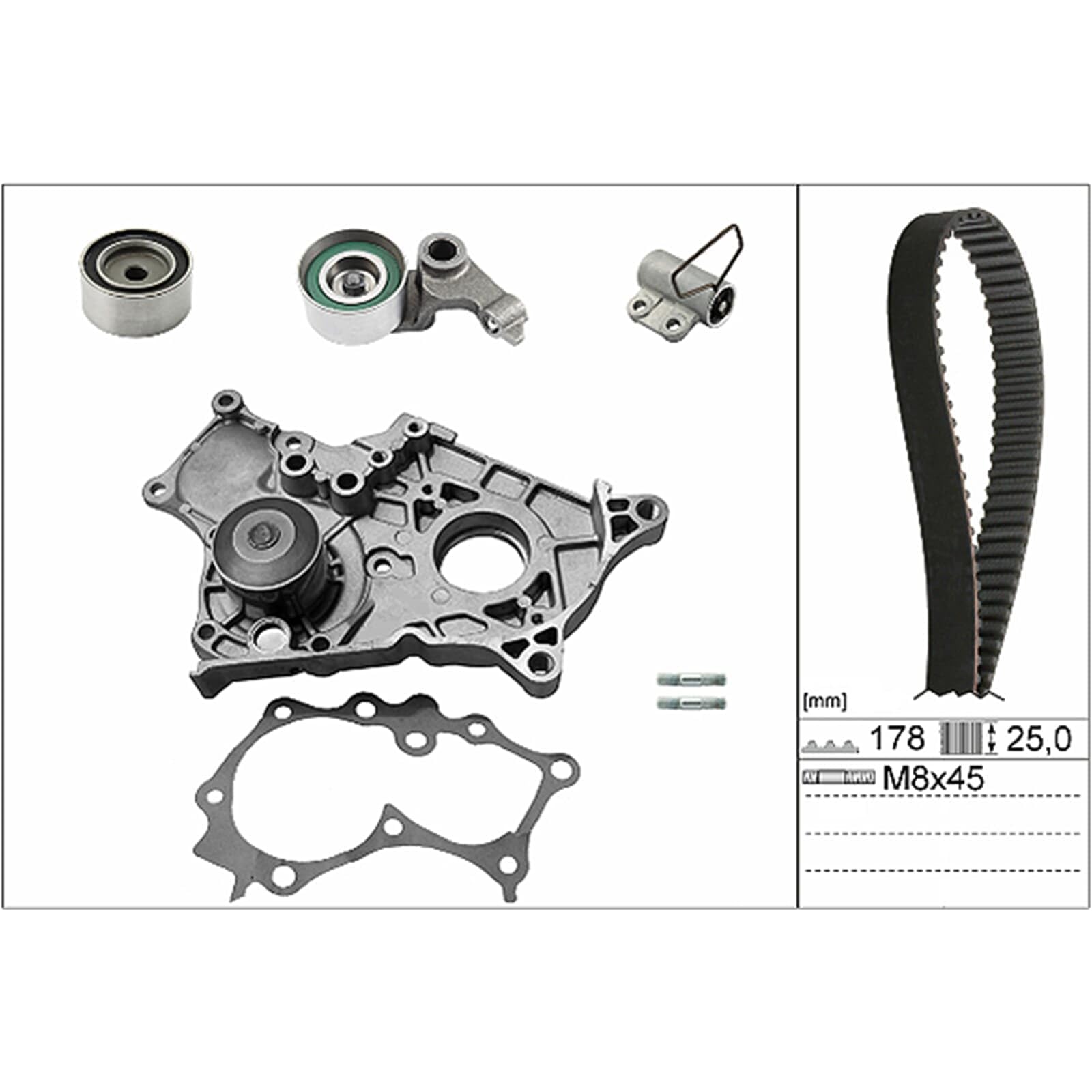 INA 530 0543 30 Kit cinghia distribuzione pompa acqua 30 mm con guarnizione Compatibilità con TOYOTA RAV 4 II CLA2, XA2, ZCA2, ACA2 COROLLA ZZE12, NDE12, ZDE12 Avensis Verso M2 COROLLA Liftback E11