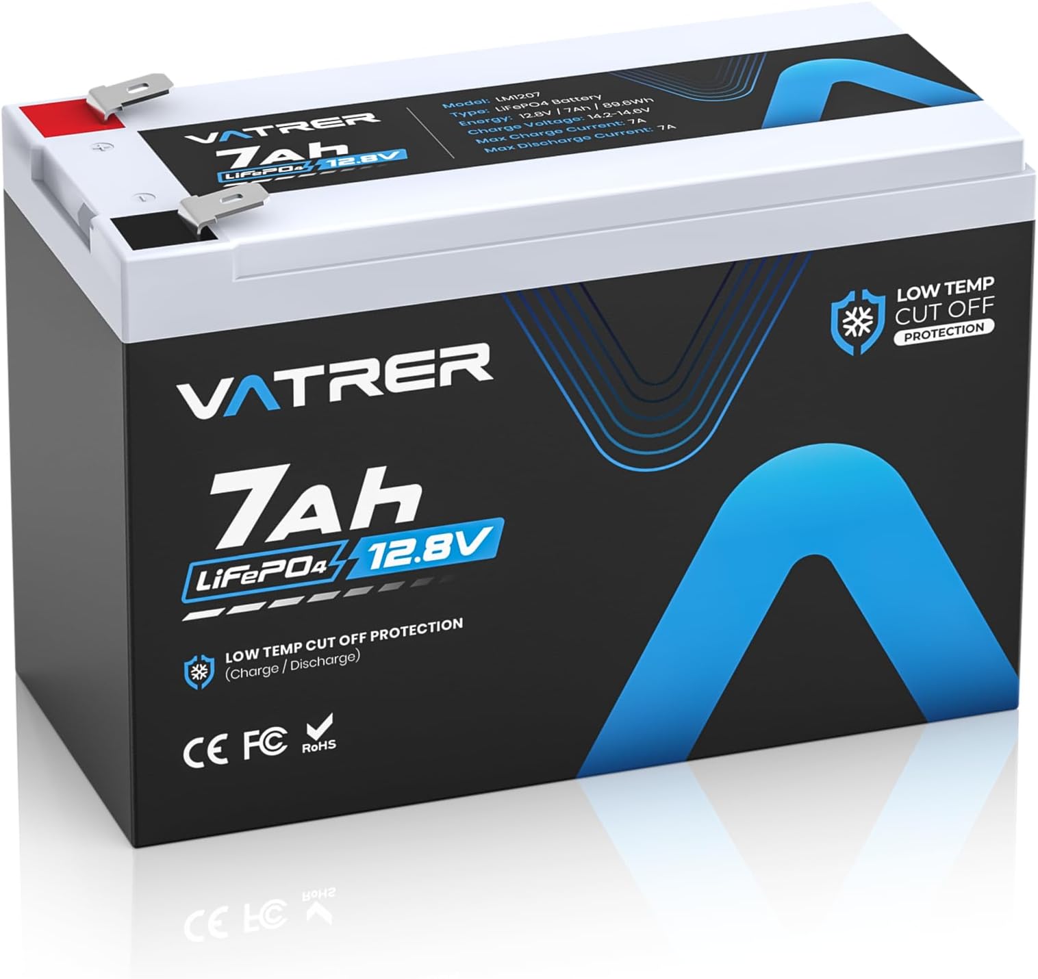 VATRER POWER 12V 7AH LiFePO4 Battery, Built-in 7A BMS, 5000+ Deep Cycles Rechargeable Lithium Battery, Lithium Iron Phosphate Battery for Fish Finder, Alarm System, Lighting, Small UPS