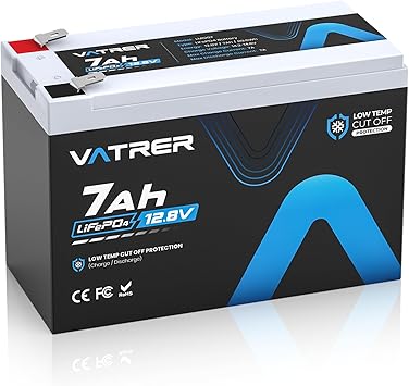 VATRER POWER 12V 7AH LiFePO4 Battery, Built-in 7A BMS, 5000+ Deep Cycles Rechargeable Lithium Battery, Lithium Iron Phosphate Battery for Fish Finder, Alarm System, Lighting, Small UPS