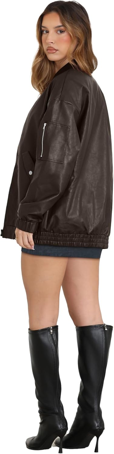 Sampeel Leather Jacket Women Faux Oversized Motorcycle Bomber Coats 2025 Fall Fashion Outfits Winter Clothes - Image 5