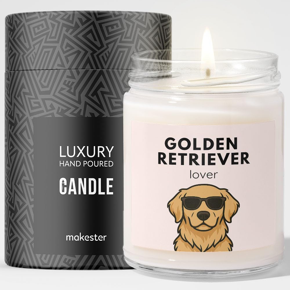 Golden Retriever Gifts - Luxury Soy Wax Candle - Vanilla, Jasmine, Sugared Almond - Dogs in Shades - Makester