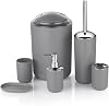 Bathroom Accessories Set 6 Piece - Trash Can, Toothbrush Holder, Toothbrush Cup, Soap Dispenser, Soap Dish, Toilet Brush Holder - Modern Bathroom Decor Set Grey