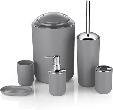 Bathroom Accessories Set 6 Piece - Trash Can, Toothbrush Holder, Toothbrush Cup, Soap Dispenser, Soap Dish, Toilet Brush Hold