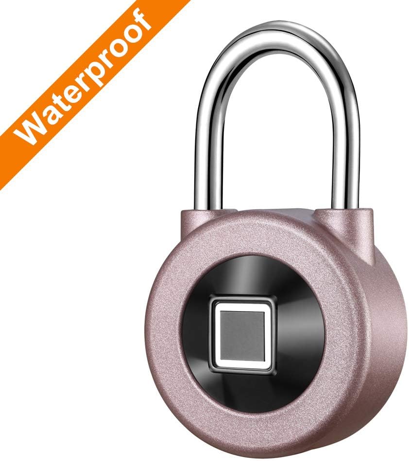 Kacul Fingerprint Padlock,Smart Metal Waterproof iOS/Android APP Smart Remote Control Keyless Luggage Lock for Bag,Door,Backpack,Bike (Rose) (rs001)