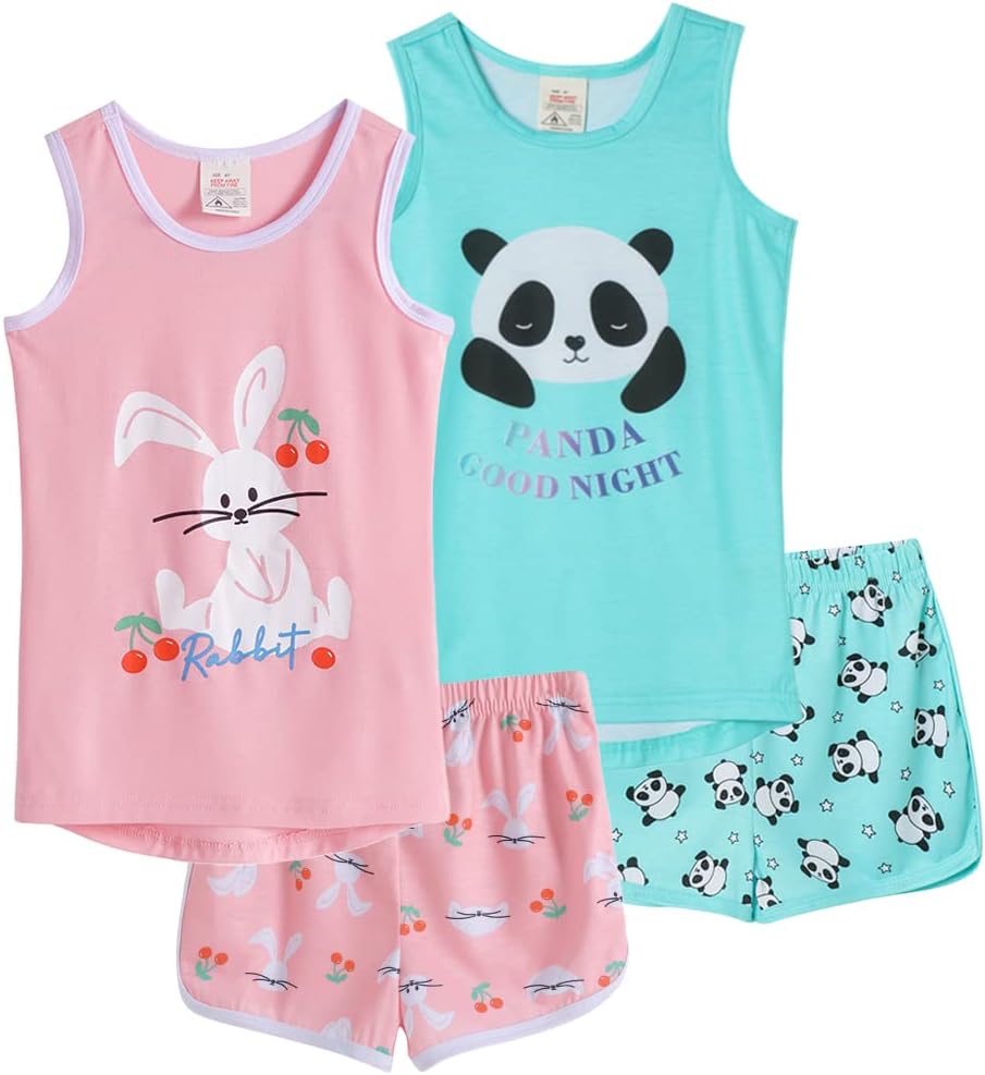 Big Girls Sleeveless Pajama Sets Cute Panda Polka Dot Sleepwear Loungewear
