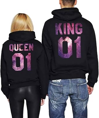 King Queen Couple Hoodies Matching Couple Sweaters His and Her Hoodie Pullover